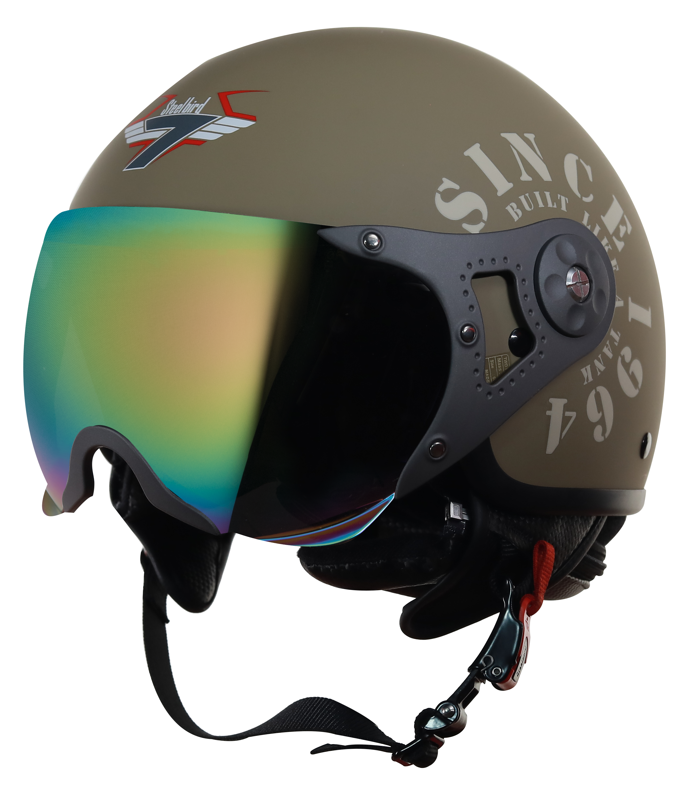 Steelbird SB-27 Tank ISI Certified Open Face Graphic Helmet (Matt Desert Storm Desert Storm with Chrome Rainbow Visor)